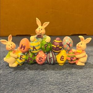 Easter Bunny Figurine with Colorful Eggs
